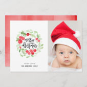 Berry Wreath Merry Waterverf Feestdagenkaart (Voorkant / Achterkant)