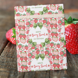 Berry Zoete 2de Verjaardag Aardbei Feestje Cadeaupapier
