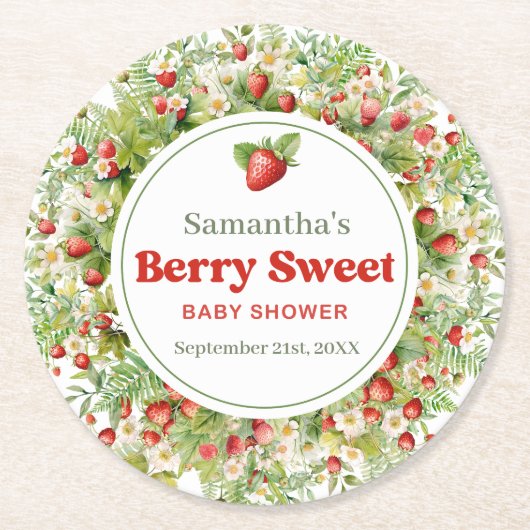 Berry Zoete Boho Arch Roze Wilde Aardbei Ronde Kartonnen Onderzetter (Voorkant)