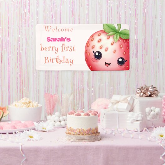 Berry zoete eerste verjaardag spandoek (Feest)
