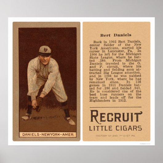 Bert Daniels Yankees Baseball 1912 Poster (Voorkant)