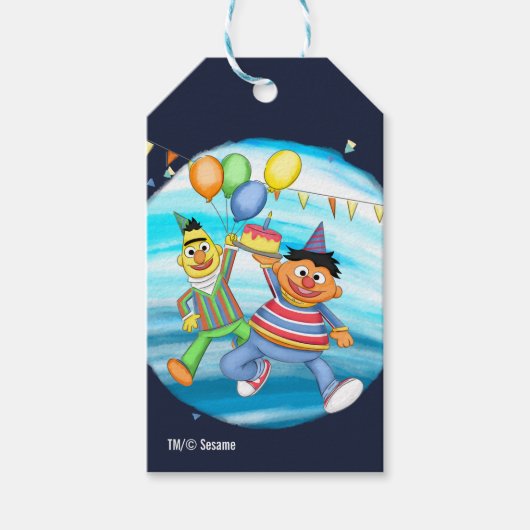 Bert en Ernie Verjaardagsballonnen Cadeaulabel (Voorkant)