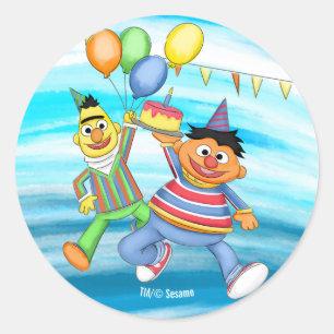 Bert en Ernie Verjaardagsballonnen Ronde Sticker