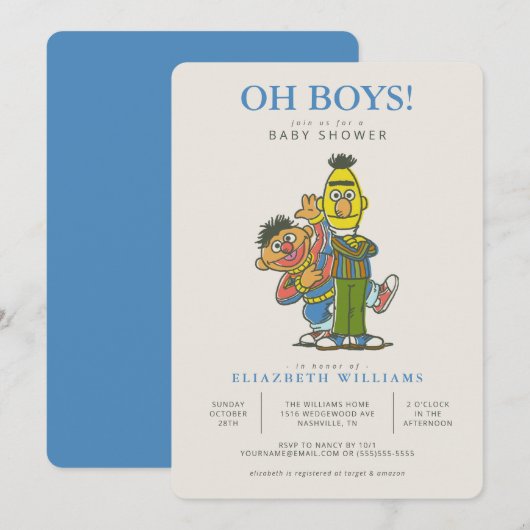 Bert & Ernie Twin Boys Baby shower Uitnodiging (Voorkant / Achterkant)