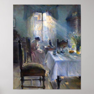 Bertha Wegmann - Vrouw die in een interieur naait Poster