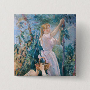 Berthe Morisot - De Cherry Picker Vierkante Button 5,1 Cm