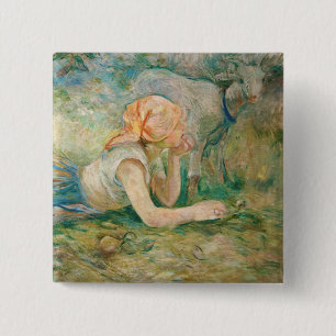 Berthe Morisot - Herderin Rustend Vierkante Button 5,1 Cm