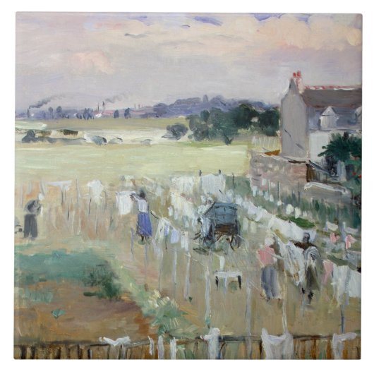 Berthe Morisot - Het wasgoed uitkleden naar drogen Tegeltje (Voorkant)