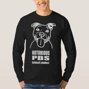 Beruchte PBS Pitbull glimlacht wit op zwart T-shirt