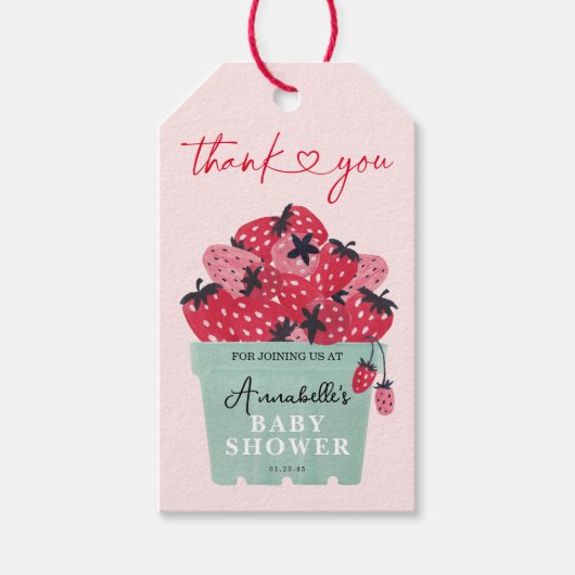 Bes-aardbei zoete baby shower bedank kaartje aardb cadeaulabel (Voorkant)