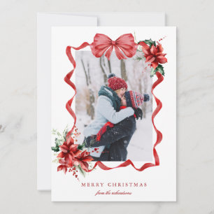 Bes-kerstkaart met bessenrode strik en fotolijst feestdagenkaart