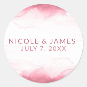 Bes Mauve Roze Waterverf Modern Chique Trouwen Ronde Sticker