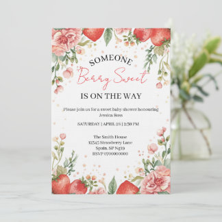 Bescheiden Baby Shower Uitnodiging met Aardbei The