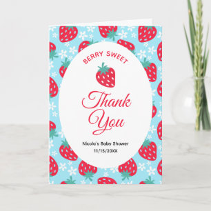 Bescheiden Blauwe Aardbei Baby Shower Bedankkaart
