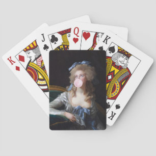 Bescheiden met roze kauwgom pokerkaarten