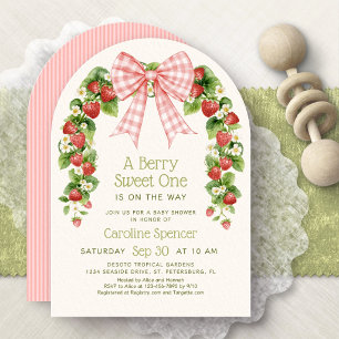 Bescheiden Zoete Aardbei Boog Baby Shower Kaart