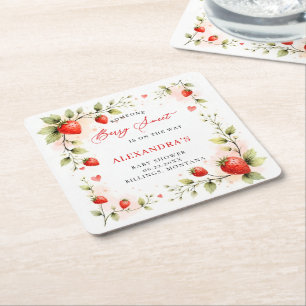 Bescheiden Zoete Aardbeituin Zomer Baby Shower Vierkante Kartonnen Onderzetter