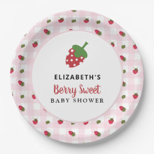 Bescheiden Zoete Baby Shower Aardbei Gingham Papieren Bordje