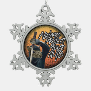 Bescherm altijd je noten - grappige ninja eekhoorn tin sneeuwvlok ornament