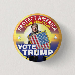 BESCHERM AMERIKA TEGEN TERRORISME! STEMMING TRUMP! RONDE BUTTON 3,2 CM