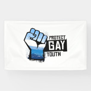 Bescherm Homojongeren - Blauwe Pride Vuist Spandoek