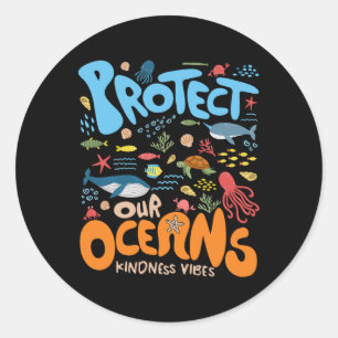 Bescherm onze oceaan Wees vriendelijk Shark Turtle Ronde Sticker