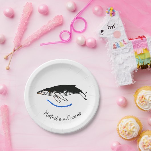 Bescherm onze oceanen - Graphic Humpback WHALE - W Papieren Bordje (Feest)