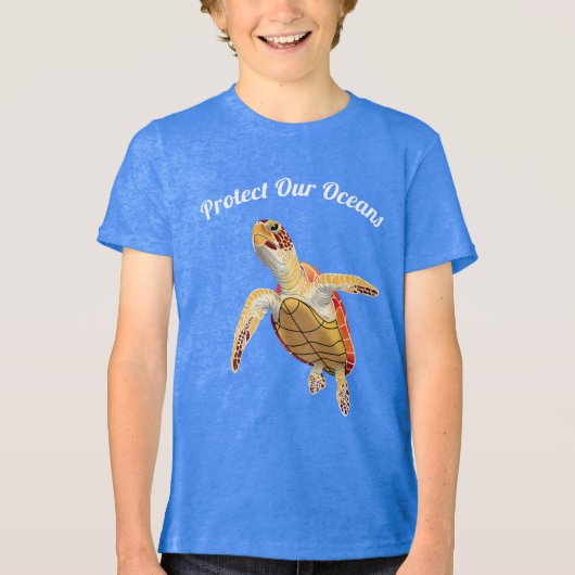Bescherm onze oceanen groene Zeeen schildpad Tri-Blend Shirt (Voorkant)