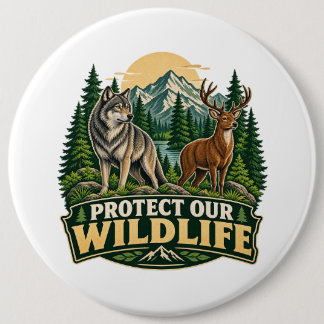 Bescherm onze wilde dieren Vintage wolf herten bos Ronde Button 6,0 Cm