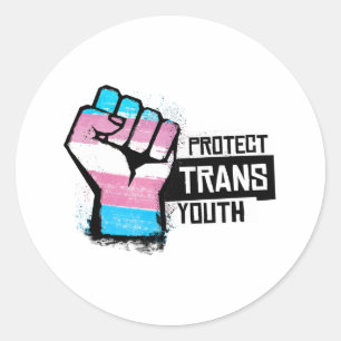 Bescherm Trans Jongeren - Pride Vuist Ronde Sticker