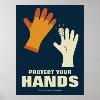 Bescherm uw handen Retro veiligheid op de werkplek Poster