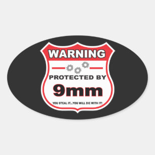beschermd door 9mm schild ovale sticker