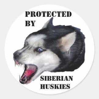 BESCHERMD DOOR SIBERISCHE HUSKIES RONDE STICKER