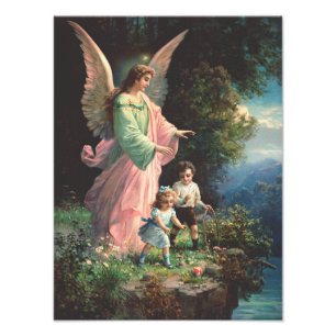 Beschermengel beschermt kinderen bij een richel foto afdruk