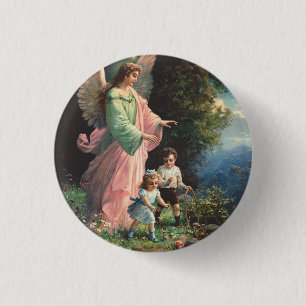 Beschermengel die kinderen beschermt bij een riche ronde button 3,2 cm
