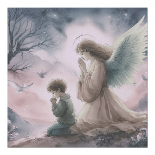 Beschermengel en kind die samen bidden perfect poster
