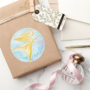 Beschermengel in Vlucht – Geloof Hoop Liefde Blauw Ronde Sticker