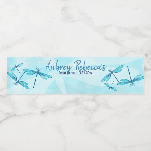 Beschrijfbare Turquoise Libelle Waterfles Labels Waterfles Etiket (Enkel label)