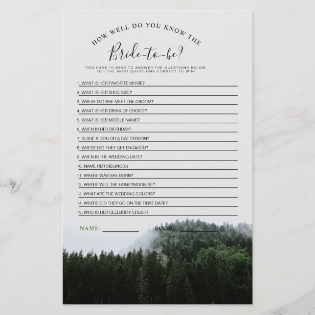 Besliste Dennenbomen Regenwoud Bruiloftsspel (Voorkant)