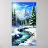 Besneeuwd Alpen dal met door de zon verlichte rivi Poster (Voorkant)
