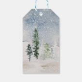 Besneeuwd bos met een baby herten kerst cadeaulabel (Achterkant)