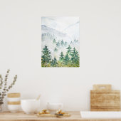 besneeuwd dennenbos waterverf poster (Keuken)