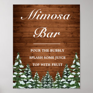 Besneeuwd Hout & Bos Pines Mimosa Bar Trouwbord Poster