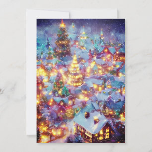 Besneeuwd Kerst dorp budget Kerstmis Feestdagenkaart