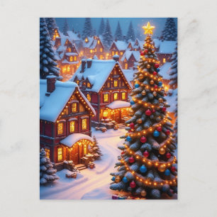 ❄️ Besneeuwd Kerst Dorp Glow 🎄 Winter Boom Briefkaart