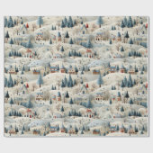 besneeuwd kerstdorp cadeaupapier (Vlak)