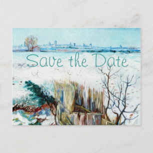 Besneeuwd landschap winter save the date bruiloft aankondigingskaart