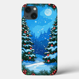 Besneeuwd winterbos met versierde kerstbomen iPhone 13 hoesje