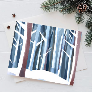 Besneeuwd Winterbos   Moderne Eenvoudige Aquarel Feestdagenkaart