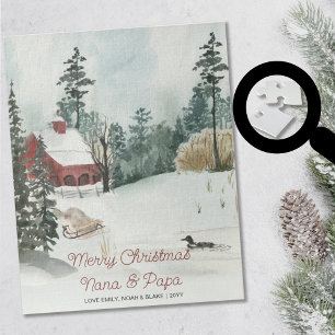 Besneeuwd winterlandschap Optionele tekst Aquarel Legpuzzel